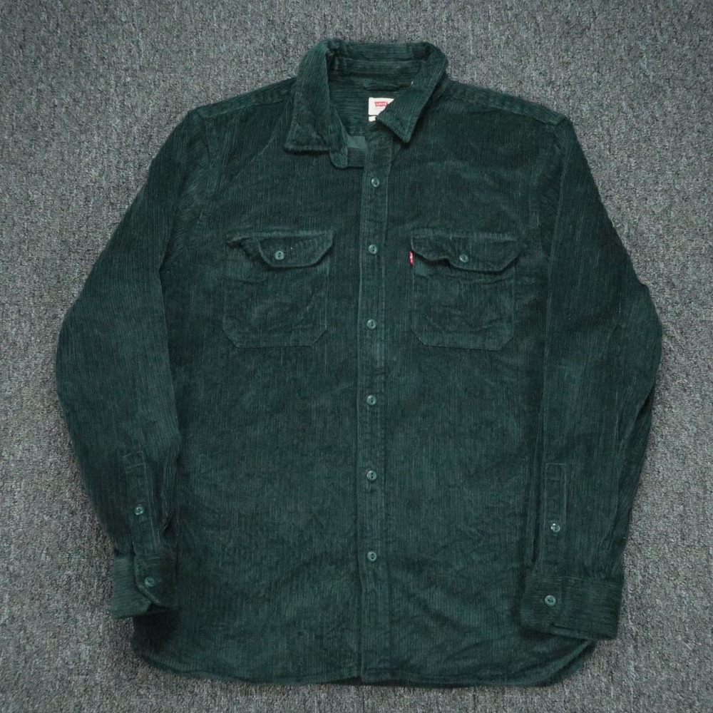 Levis Shirt Mens Medium Green Corduroy Jackson Worker Overshirt Long Sleeve